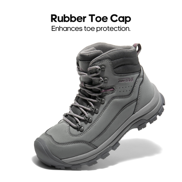Women's Cap-Toe Leather Waterproof Hiking Boots - DARK GREY - 4